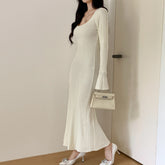 fashion outfits Korean Style Autumn and Winter Slim-Fit Knitted Hip Skirt Age-Reducing Long Sleeve Dress Women's Fashion